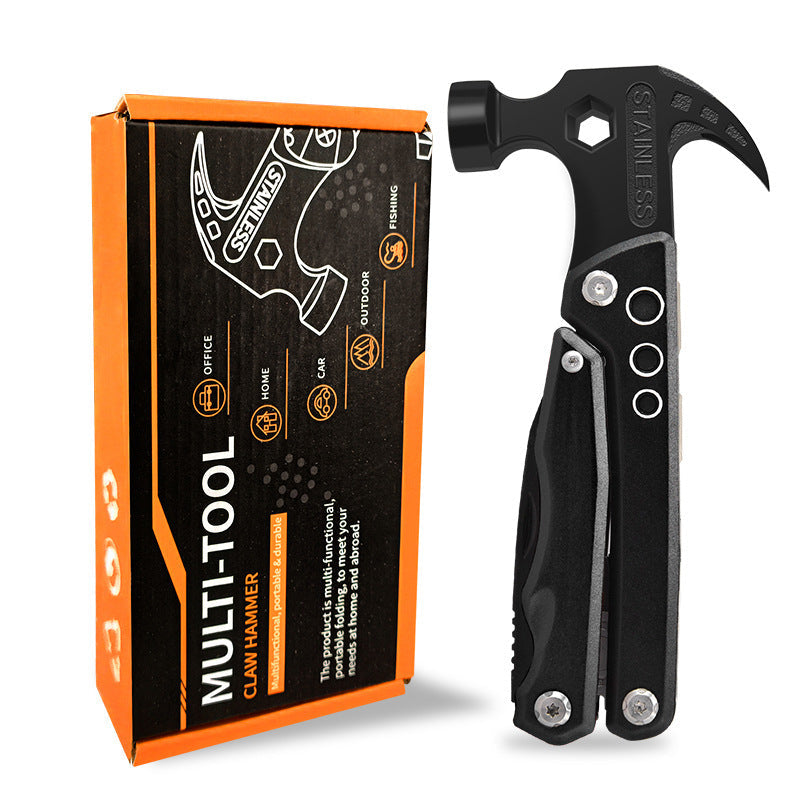 19-in-1 Multitool Hamer – Veelzijdig Gereedschap met Combinatie van Hamer, Tang, Schroevendraaier, Mes, Flesopener en 13 Extra Functies voor Camping, Klussen en Noodgevallen
