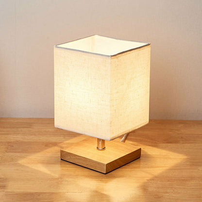 Minimalistische Tafellamp van Vlas en Hout met Rechthoekige Kap – Sfeervolle Verlichting voor Slaapkamer Nachtkastje Bureau Kleine Ruimtes Modern Design