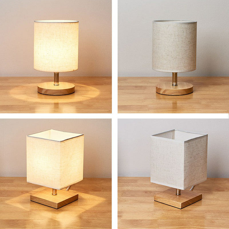Minimalistische Tafellamp van Vlas en Hout met Rechthoekige Kap – Sfeervolle Verlichting voor Slaapkamer Nachtkastje Bureau Kleine Ruimtes Modern Design