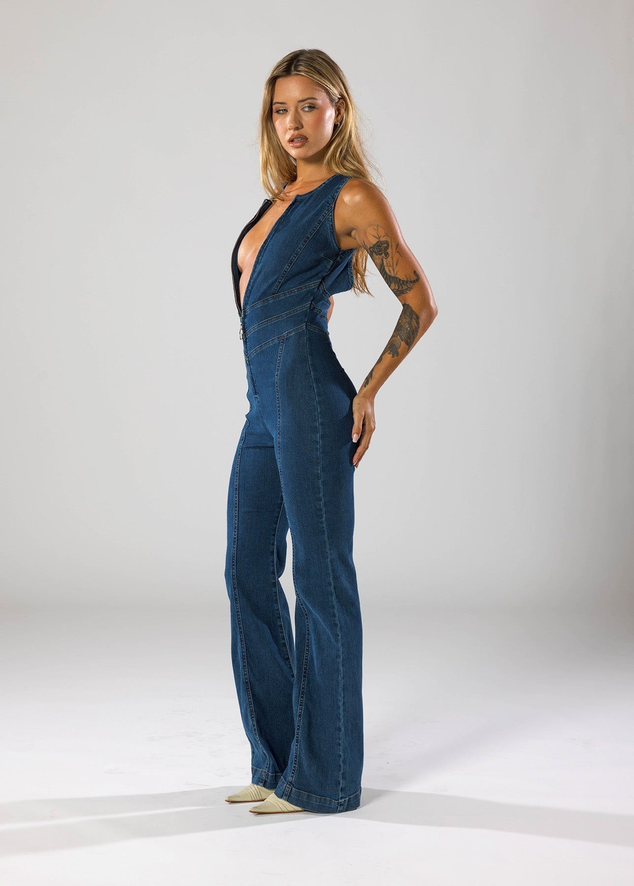 Jumpsuit Denim Met Hartvormige Halslijn