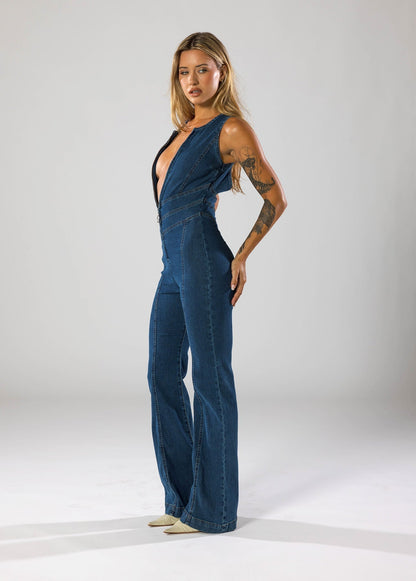 Jumpsuit Denim Met Hartvormige Halslijn