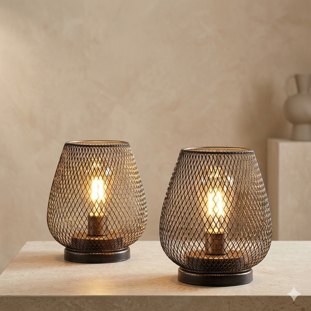 Tafellamp Draadloos Oplaadbaar Metaal Gaas Warm Wit LED Sfeerverlichting Binnen Buiten