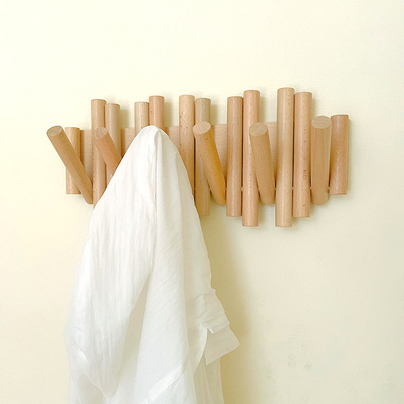 Wandkapstok met Intrekbare Haken – Natuurlijk Hout – Minimalistisch Design – Klap-in Systeem