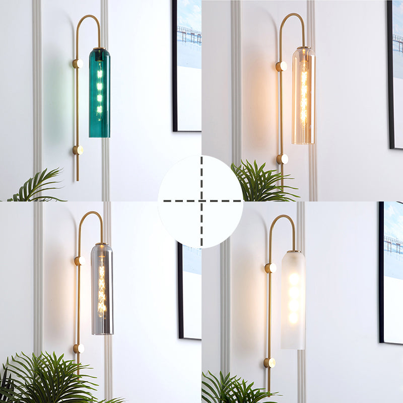 Mid-Century Wandlamp Metalen Zwanenhals met Geribbelde Glazen Kap
