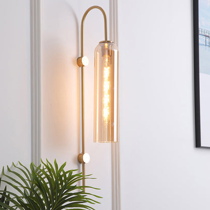 Mid-Century Wandlamp Metalen Zwanenhals met Geribbelde Glazen Kap
