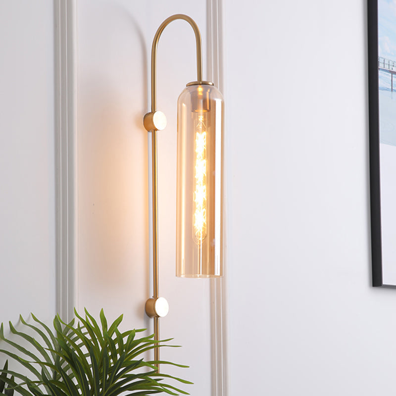 Mid-Century Wandlamp Metalen Zwanenhals met Geribbelde Glazen Kap