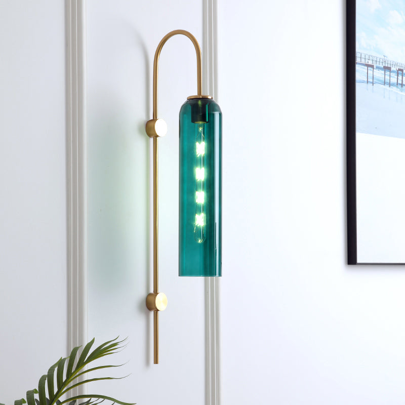 Mid-Century Wandlamp Metalen Zwanenhals met Geribbelde Glazen Kap