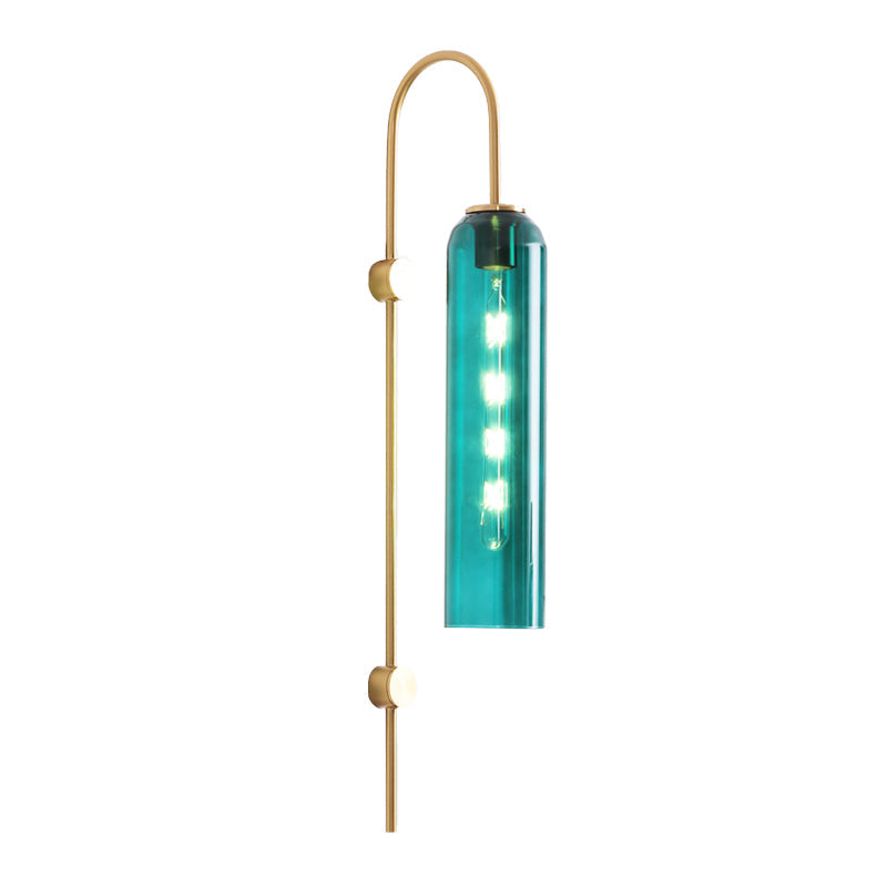 Mid-Century Wandlamp Metalen Zwanenhals met Geribbelde Glazen Kap