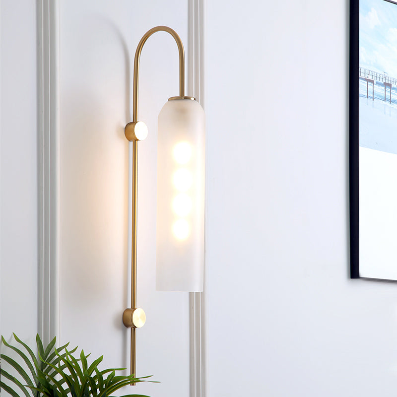 Mid-Century Wandlamp Metalen Zwanenhals met Geribbelde Glazen Kap