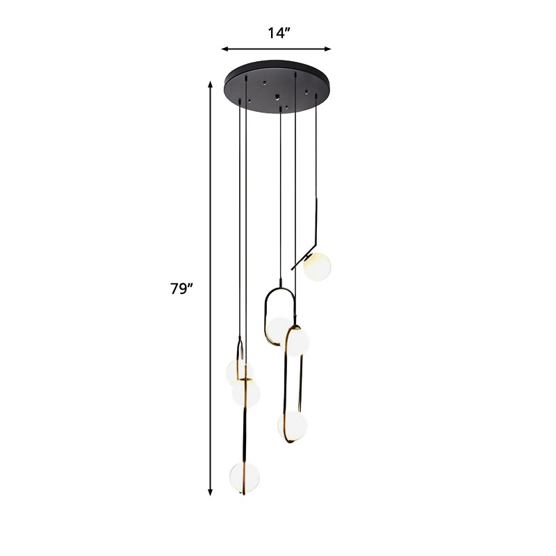 Glazen Bolkroonluchter – Zwart Metalen Hanglamp met Meerdere Glazen Bollen voor Trappenhuis, Eetkamer, Woonkamer