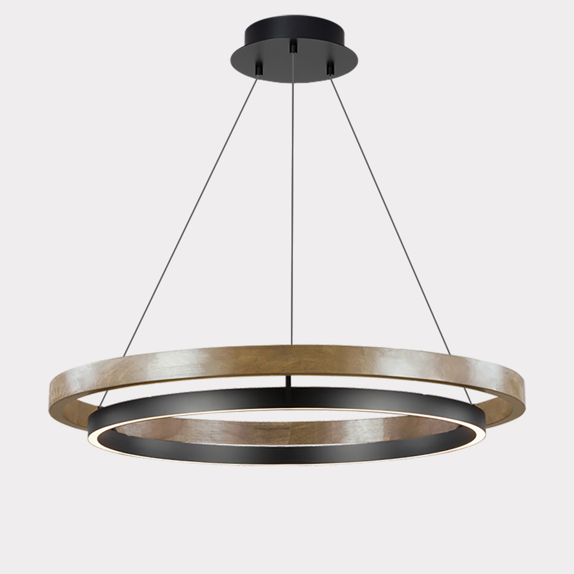Houten Ringkroonluchter LED Ingebouwd Warm Wit Dimbaar Eetkamer Woonkamer Plafondlamp Modern Farmhouse