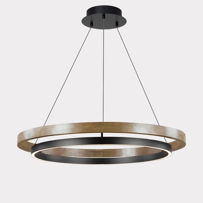 Houten Ringkroonluchter LED Ingebouwd Warm Wit Dimbaar Eetkamer Woonkamer Plafondlamp Modern Farmhouse