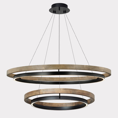 Houten Ringkroonluchter LED Ingebouwd Warm Wit Dimbaar Eetkamer Woonkamer Plafondlamp Modern Farmhouse