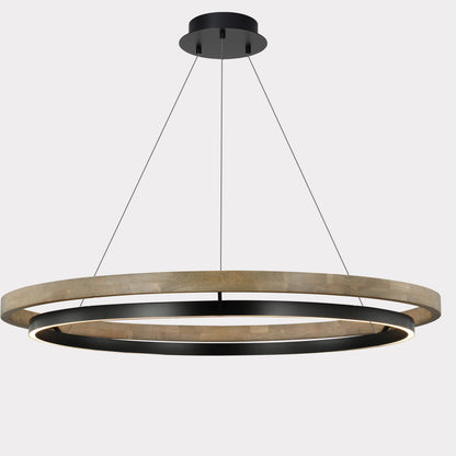 Houten Ringkroonluchter LED Ingebouwd Warm Wit Dimbaar Eetkamer Woonkamer Plafondlamp Modern Farmhouse