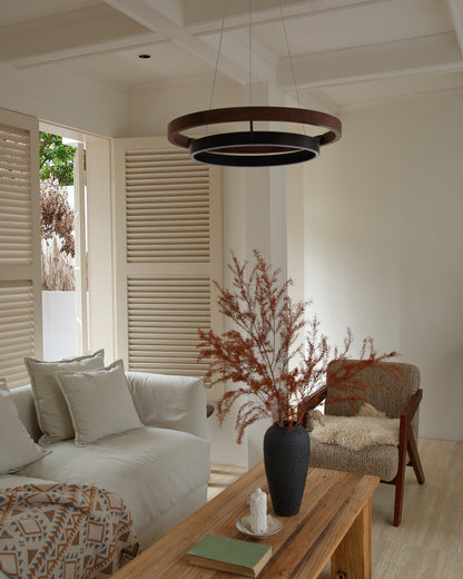 Houten Ringkroonluchter LED Ingebouwd Warm Wit Dimbaar Eetkamer Woonkamer Plafondlamp Modern Farmhouse