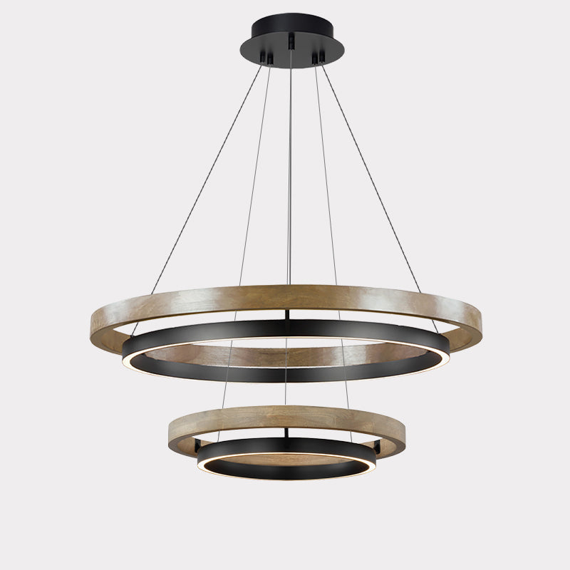 Houten Ringkroonluchter LED Ingebouwd Warm Wit Dimbaar Eetkamer Woonkamer Plafondlamp Modern Farmhouse