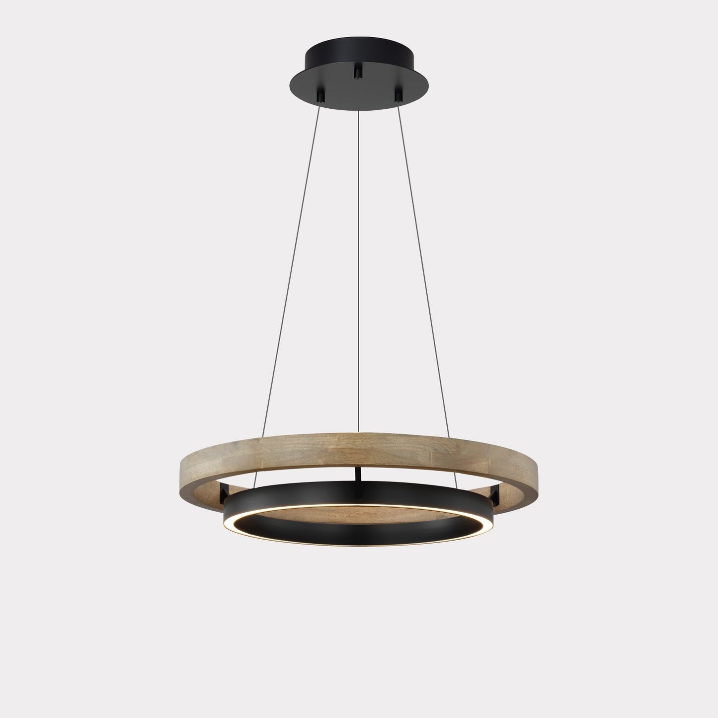 Houten Ringkroonluchter LED Ingebouwd Warm Wit Dimbaar Eetkamer Woonkamer Plafondlamp Modern Farmhouse