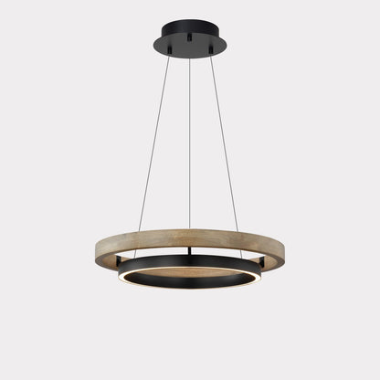 Houten Ringkroonluchter LED Ingebouwd Warm Wit Dimbaar Eetkamer Woonkamer Plafondlamp Modern Farmhouse