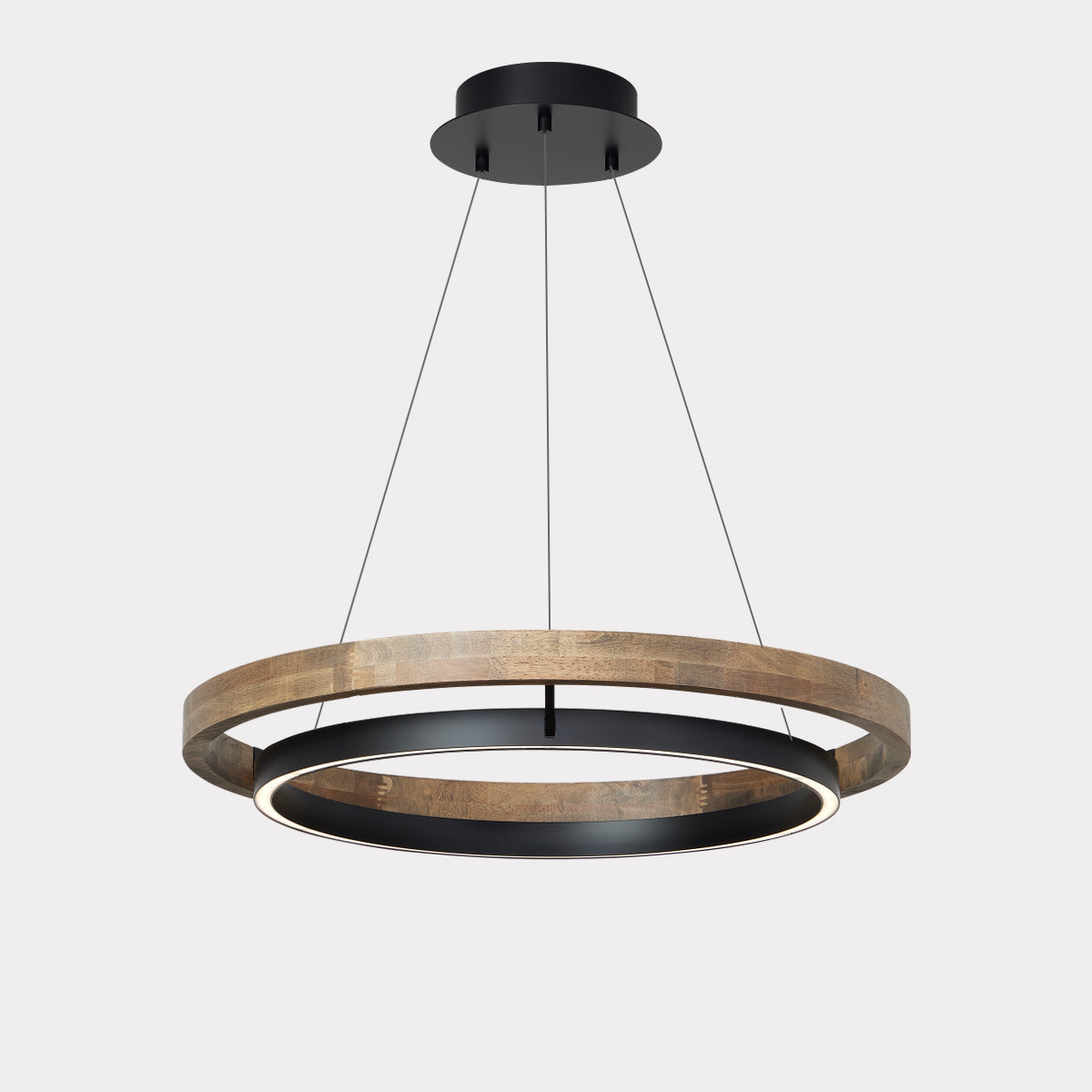Houten Ringkroonluchter LED Ingebouwd Warm Wit Dimbaar Eetkamer Woonkamer Plafondlamp Modern Farmhouse