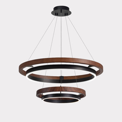 Houten Ringkroonluchter LED Ingebouwd Warm Wit Dimbaar Eetkamer Woonkamer Plafondlamp Modern Farmhouse
