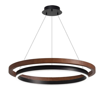 Houten Ringkroonluchter LED Ingebouwd Warm Wit Dimbaar Eetkamer Woonkamer Plafondlamp Modern Farmhouse