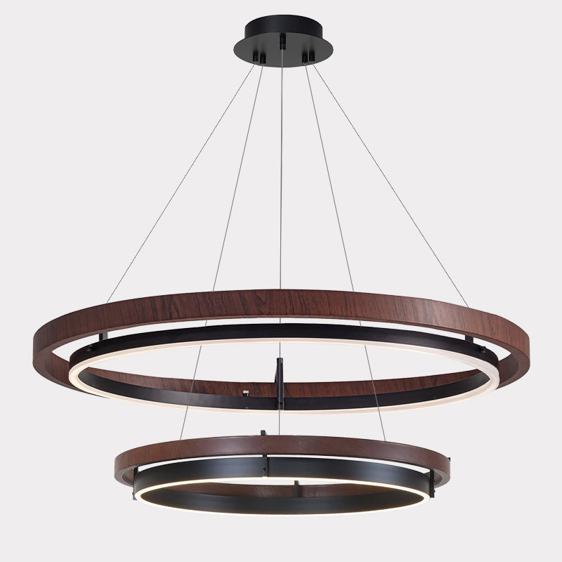 Houten Ringkroonluchter LED Ingebouwd Warm Wit Dimbaar Eetkamer Woonkamer Plafondlamp Modern Farmhouse