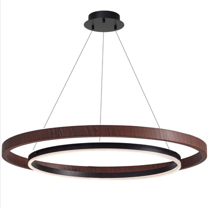 Houten Ringkroonluchter LED Ingebouwd Warm Wit Dimbaar Eetkamer Woonkamer Plafondlamp Modern Farmhouse