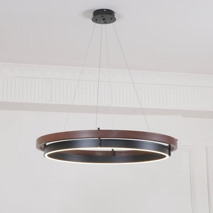 Houten Ringkroonluchter LED Ingebouwd Warm Wit Dimbaar Eetkamer Woonkamer Plafondlamp Modern Farmhouse