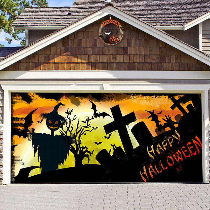Halloween Garagedeur Decoratie Spookachtige Bedrukking Schaduwdoek Herbruikbaar Horror Sfeer Doek Waterdicht Buiten Feestversiering