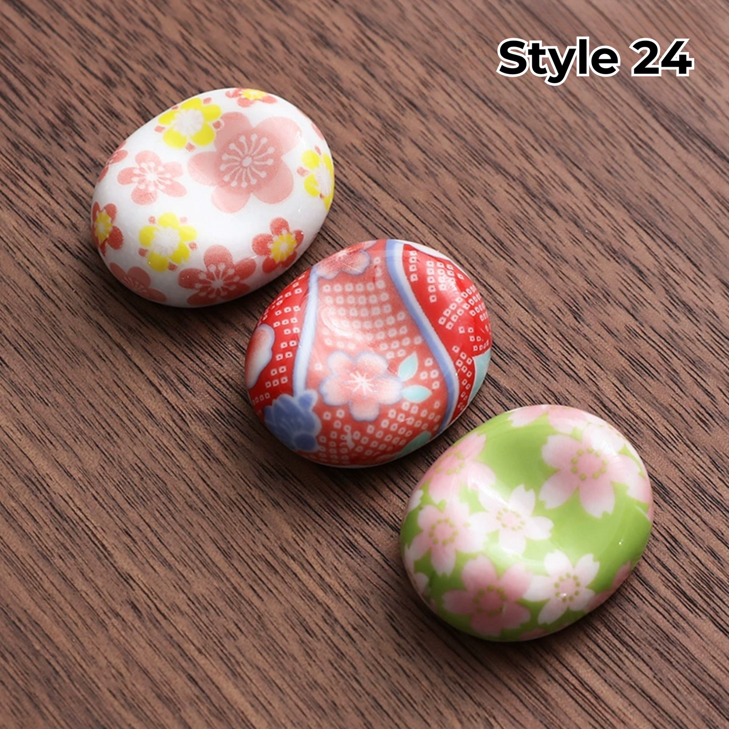 Keramische Eetstokjessteun met Dier- en Fruitmotieven – Set van 3
