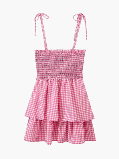 Zomerjurk Vrouwenjurk Roze Wit Geruit Jurk voor Vrouw
