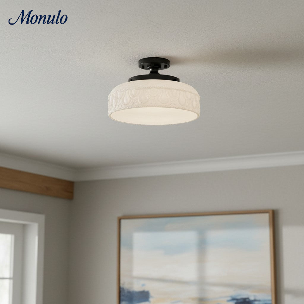 Geribbelde Glazen Plafondlamp met Metalen Armatuur – Minimalistische Verlichting voor Slaapkamer en Gang