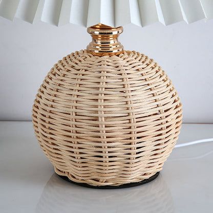 Rotan Tafellamp Geplooide Kap USB 5W Slaapkamer Nachtkastje Scandinavisch Boho Sfeerverlichting Riet Bureau Leeslamp