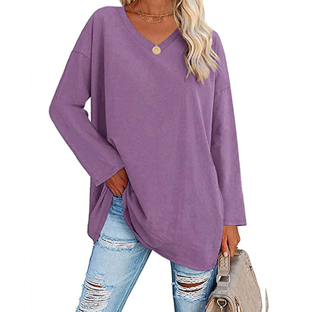 Dames T-shirt Lange Mouwen Oversized Casual V-hals