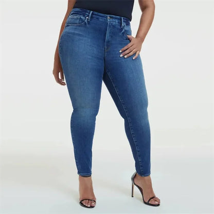 Donkerblauwe Skinny Jeans Hoge Taille Vormgevend