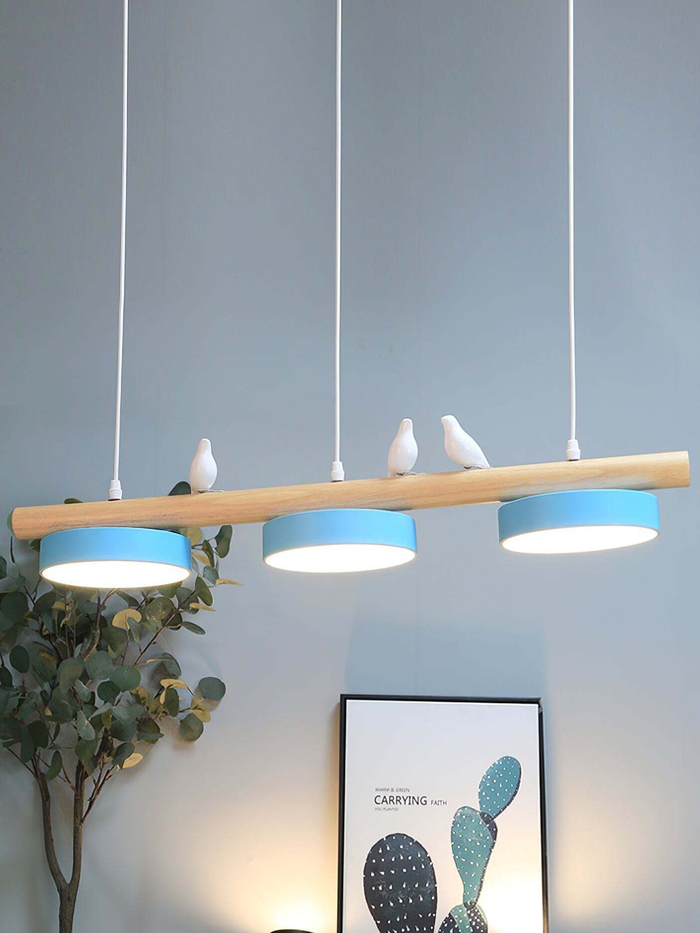 Hanglamp Hout Design Vogelvorm Drie Kappen Scandinavisch Keukeneiland