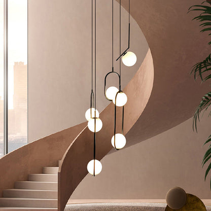 Glazen Bolkroonluchter – Zwart Metalen Hanglamp met Meerdere Glazen Bollen voor Trappenhuis, Eetkamer, Woonkamer