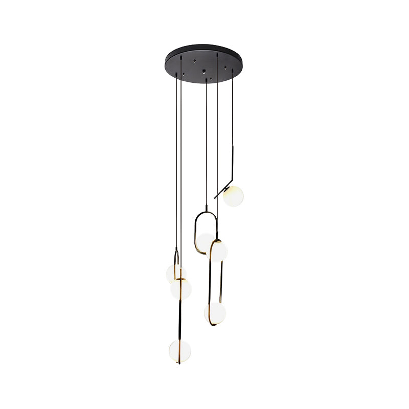 Glazen Bolkroonluchter – Zwart Metalen Hanglamp met Meerdere Glazen Bollen voor Trappenhuis, Eetkamer, Woonkamer