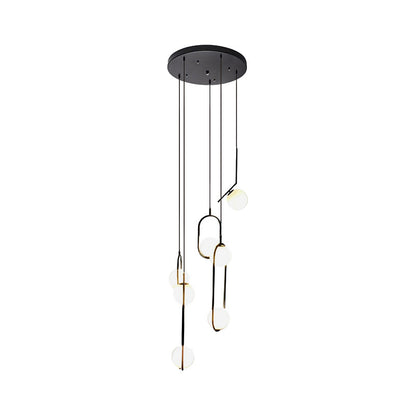 Glazen Bolkroonluchter – Zwart Metalen Hanglamp met Meerdere Glazen Bollen voor Trappenhuis, Eetkamer, Woonkamer