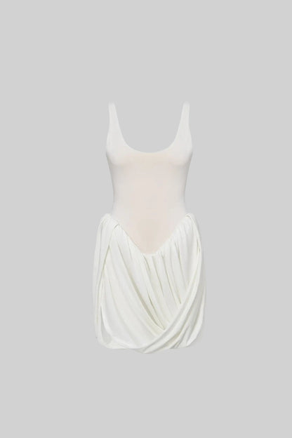 Mini Jurk met Rok en Zijsplit Wit Kort Model