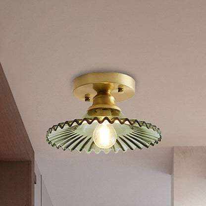 Industriële Plafondlamp met Geribbeld Glas – Groen of Helder – Ø22cm Retro Semi-Flush voor Woonkamer
