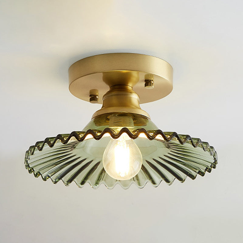 Industriële Plafondlamp met Geribbeld Glas – Groen of Helder – Ø22cm Retro Semi-Flush voor Woonkamer