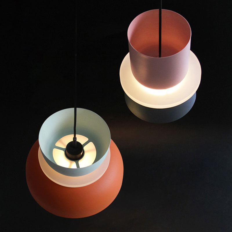 Moderne Hanglamp Macaron LED Metalen Kom Ø18-30cm Geel Roze Grijs Groen Blauw Oranje