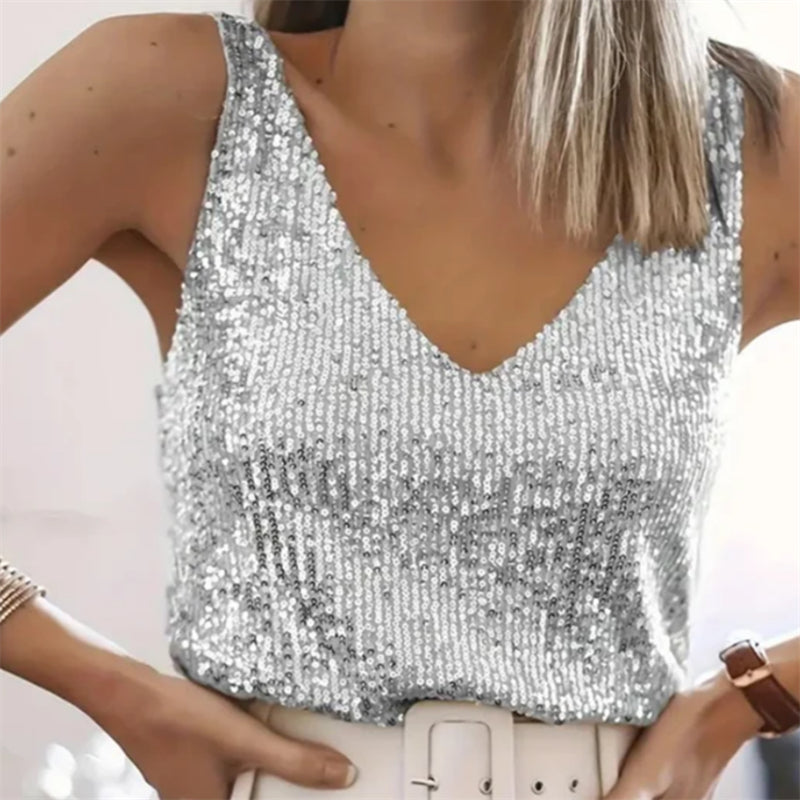 Dames Top Glitter Pailletten Feestjurk V-hals