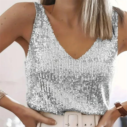Dames Top Glitter Pailletten Feestjurk V-hals
