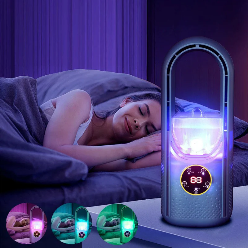 Draagbare Bladeloze Luchtbevochtiger met Stille Werking voor Thuis en Kantoor – Compact USB Koelventilator met 6 Snelheden en Timer – Energiezuinige Persoonlijke Airco voor Werkplek en Slaapkamer
