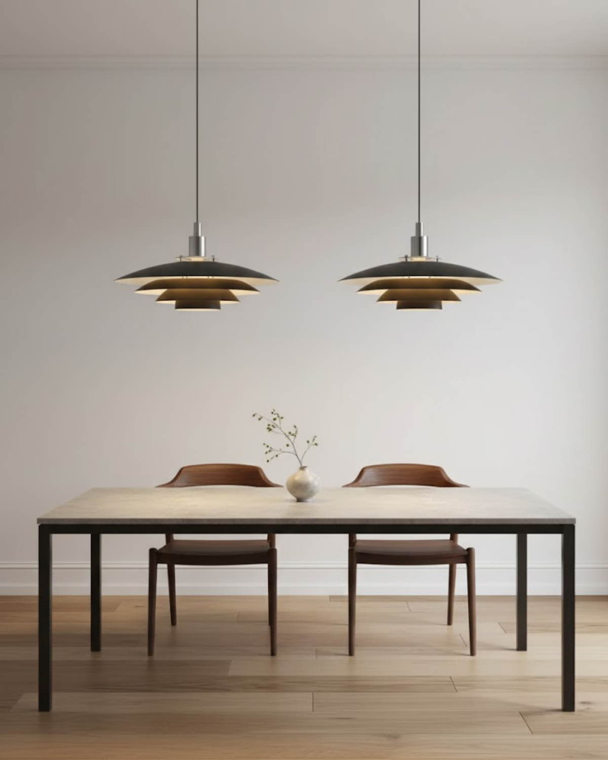 Gelaagde Metalen Hanglamp Zwart Wit Scandinavisch Design Eetkamer Woonkamer Modern Elegant Diffuus Licht Warm Sfeerlicht