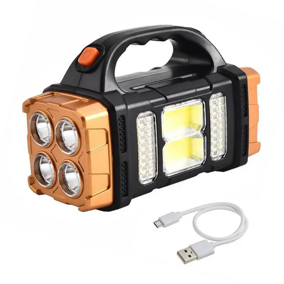 Nood Zaklamp 4-in-1 Zonne-energie Powerbank USB Oplaadbaar IP44 Waterdicht LED Geel Wit Camping Noodkit Emergency Draagbaar Compact