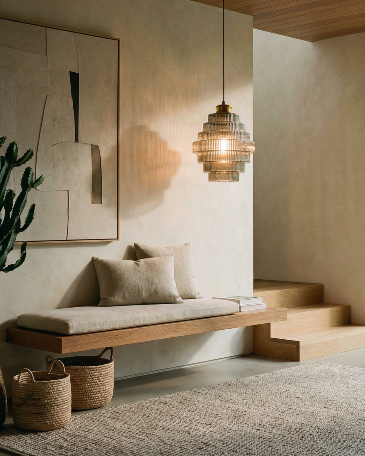 Moderne trapsgewijze glazen hanglamp met gouden detail voor eetkamer en woonkamer – luxe design verlichting