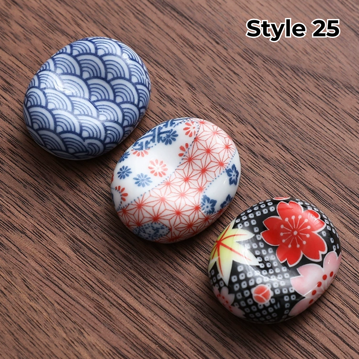 Keramische Eetstokjessteun met Dier- en Fruitmotieven – Set van 3